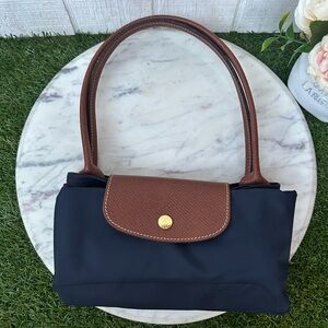 Longchamp Le pliage bag  navy blue /brown gently used